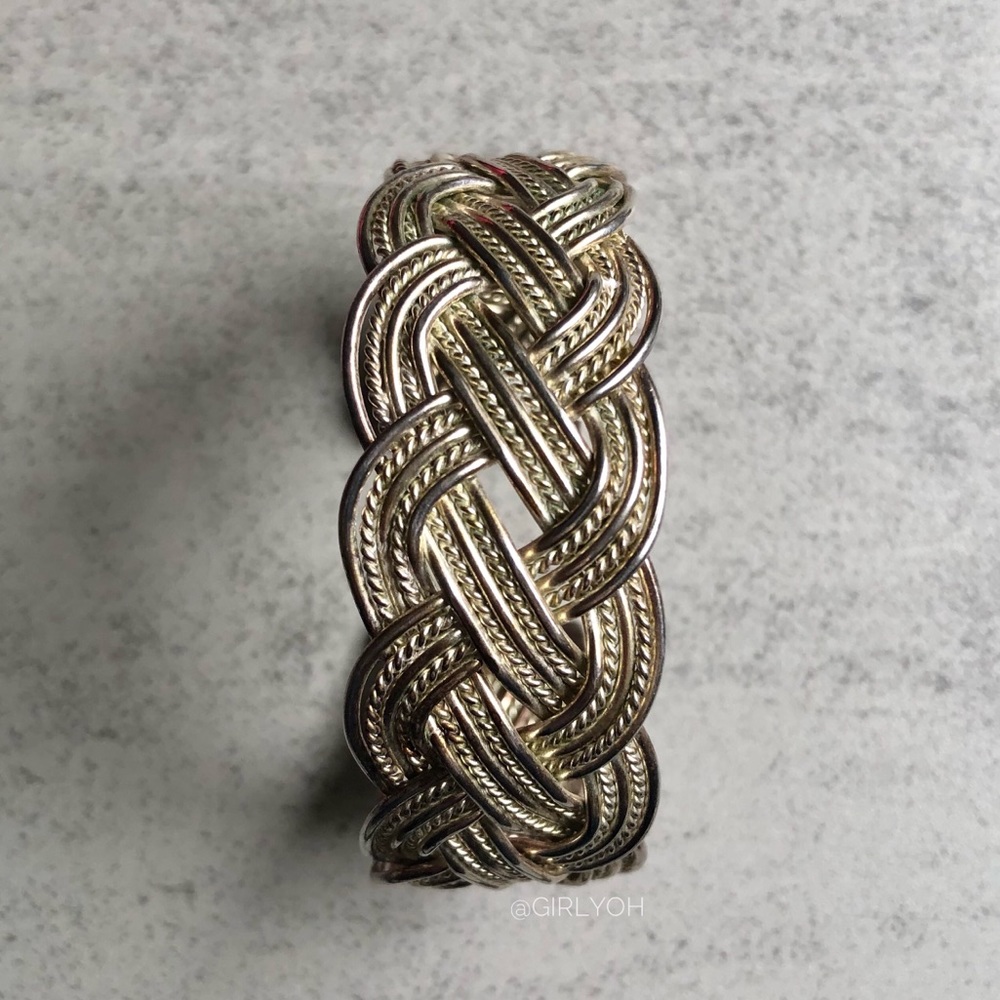 Vintage Sterling Silver Braid Adjustable Open Cuff Pinch Bracelet 925